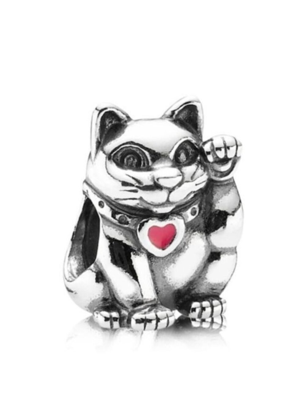 Pandora Sterling Silver Lucky Cat Animal Bead w/ Red Enamel - 790989EN05